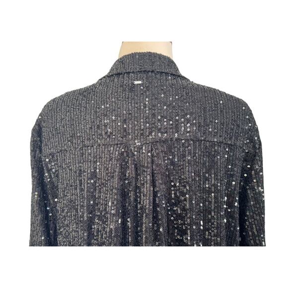 GUESS Sequin Button Up Collared Boyfriend Holiday Oversized Blouse Top Glam Sz M - Picture 10 of 12